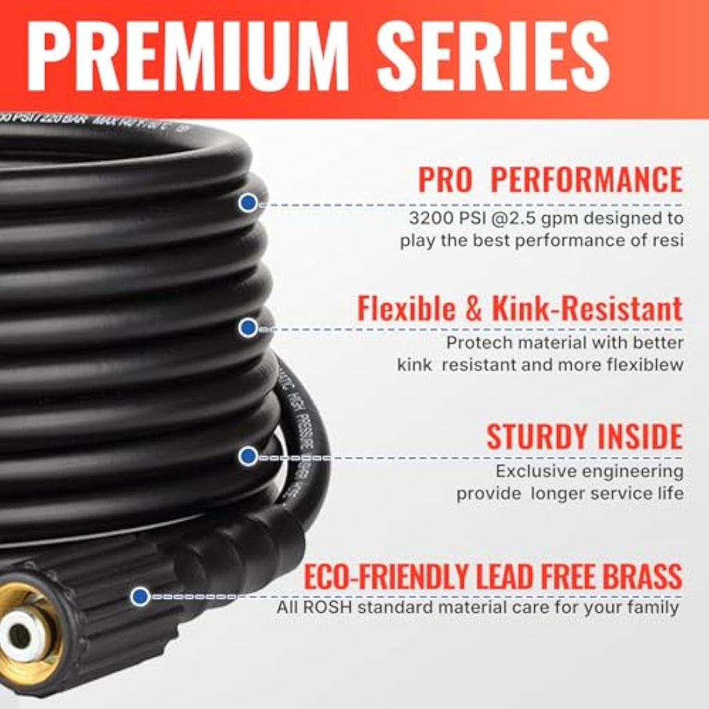 YAMATIC M22 Pressure Washer Hose | 25FT Kink Resistant 3200 PSI Replacement