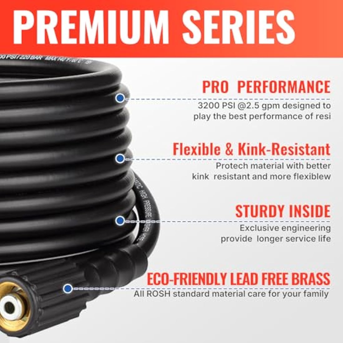 YAMATIC M22 Pressure Washer Hose | 25FT Kink Resistant 3200 PSI Replacement