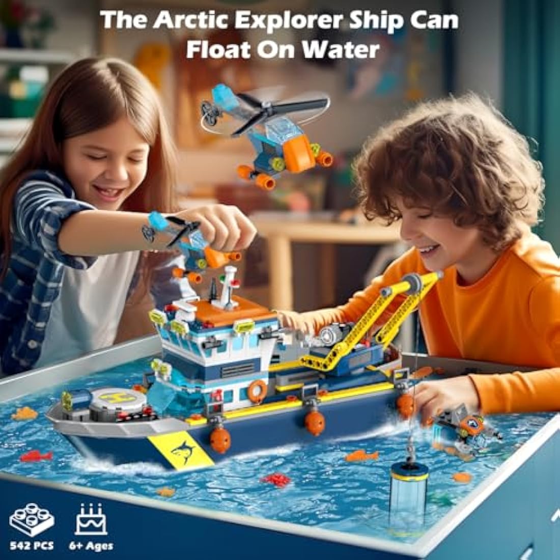 HOGOKIDS City Arctic Explorer Ship Building Set with LED Light - 542 Pcs