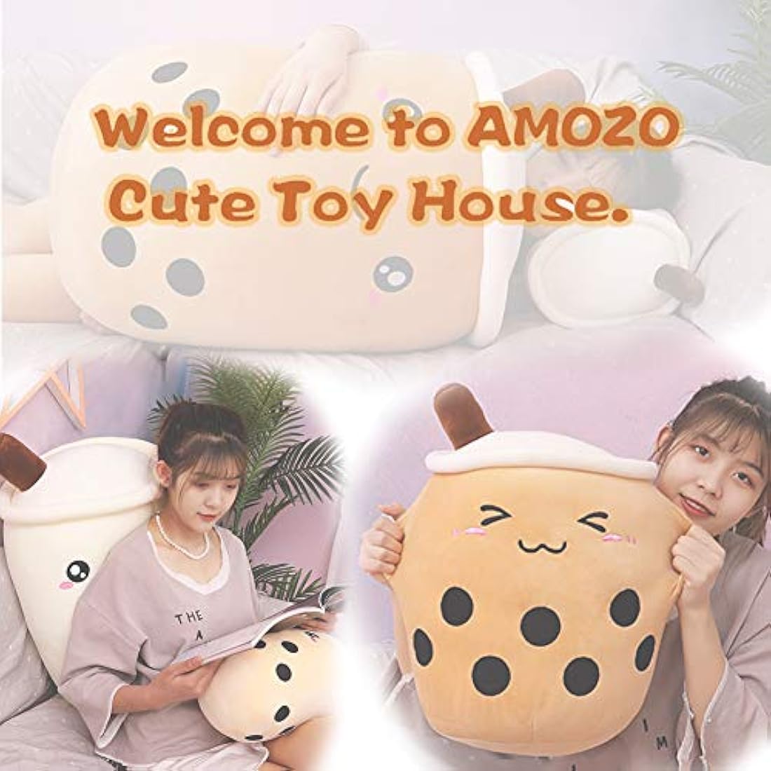 AMOZO Cute Boba Milk Tea Plush Doll – Soft Bubble Tea Pillow, Coffee 24cm