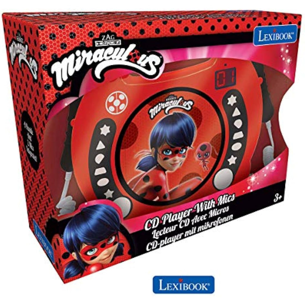 Miraculous Ladybug Portable CD Player with Karaoke Microphones – Red