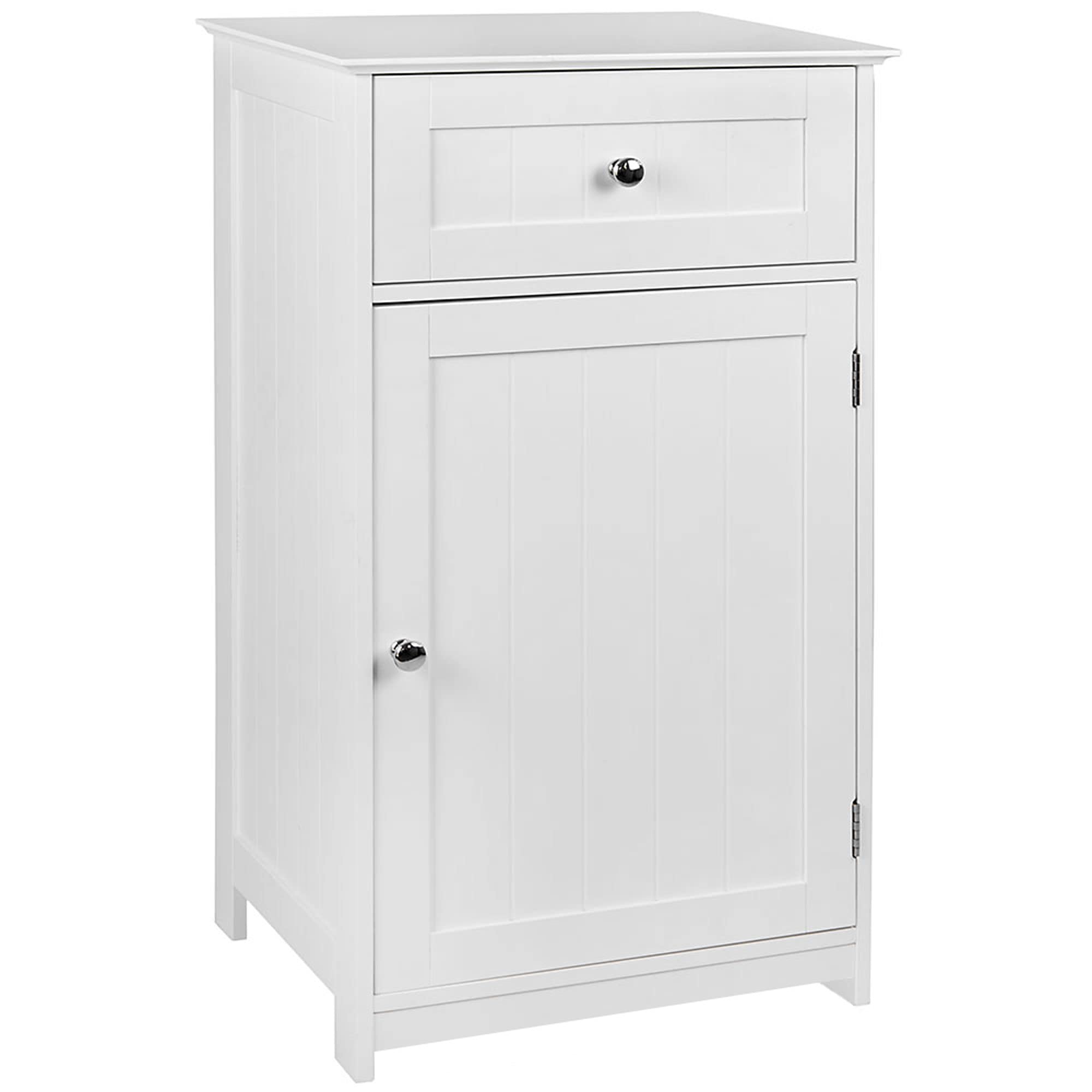 Bath Vida White Bathroom Floor Cabinet – 1 Door 1 Drawer MDF Storage