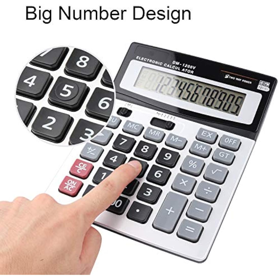 HIHUHEN 12-Digit Desktop Calculator – Solar & Battery Power – Big Button