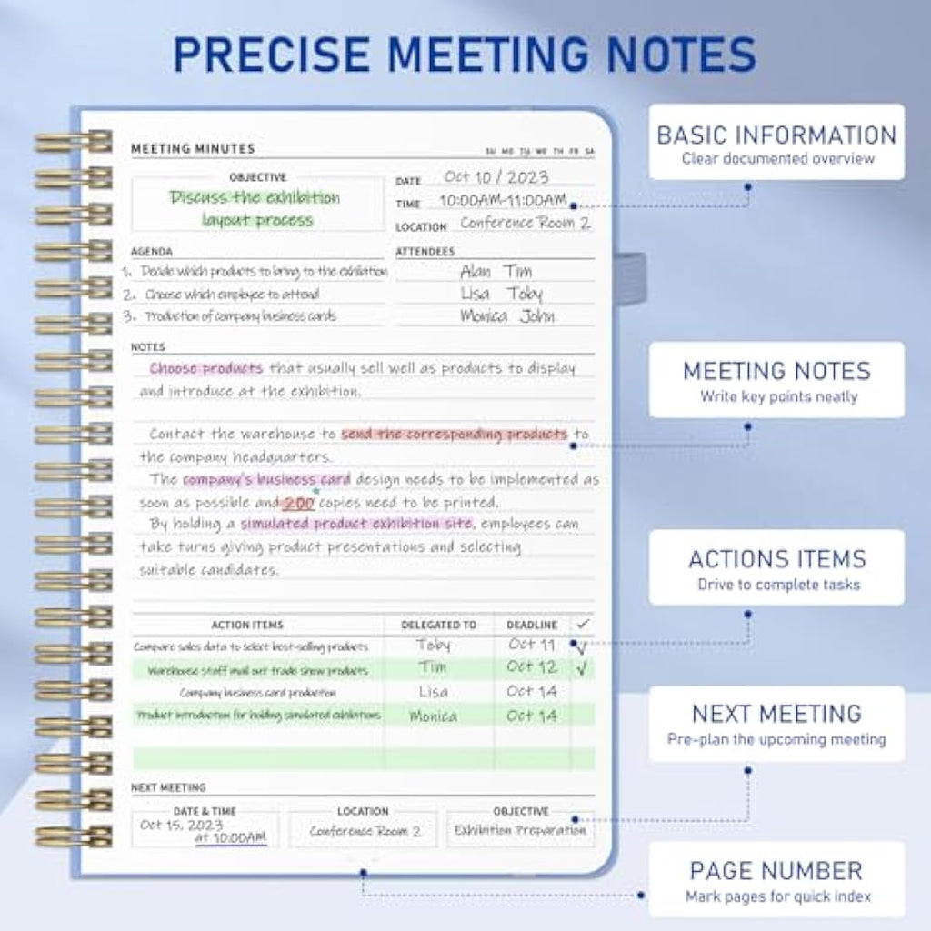 WEMATE Meeting Notebook | B5 PU Leather Business Planner – Light Blue