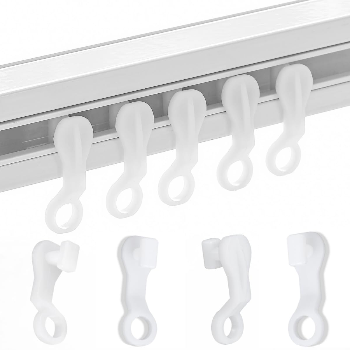 100 Pieces Plastic glider Curtain Hooks for curtains white,2.7x0.9mm