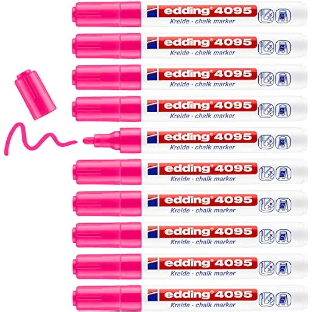 Edding 4095 Chalk Marker | Neon Pink Round Tip 2-3mm | 10 Pack