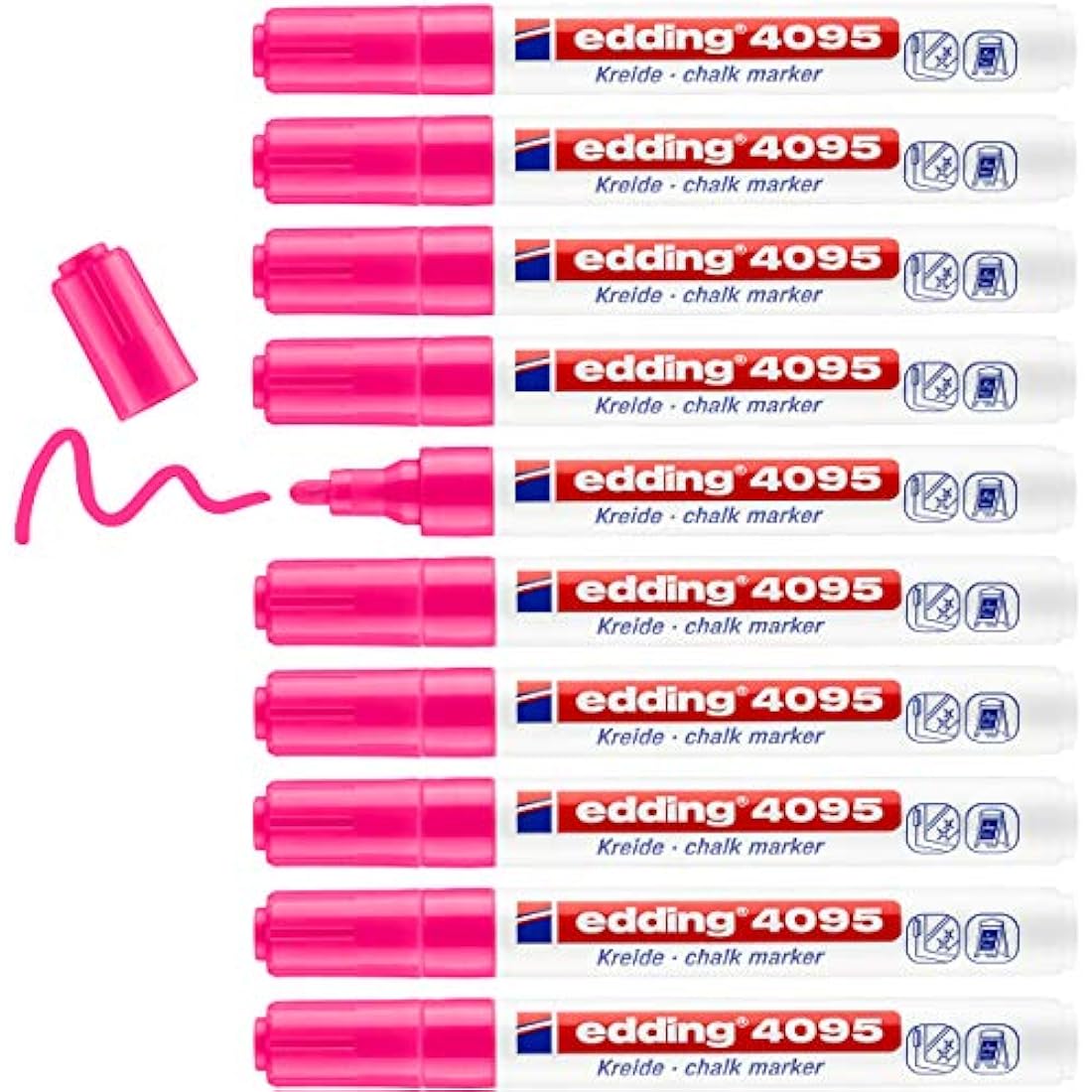 Edding 4095 Chalk Marker | Neon Pink Round Tip 2-3mm | 10 Pack