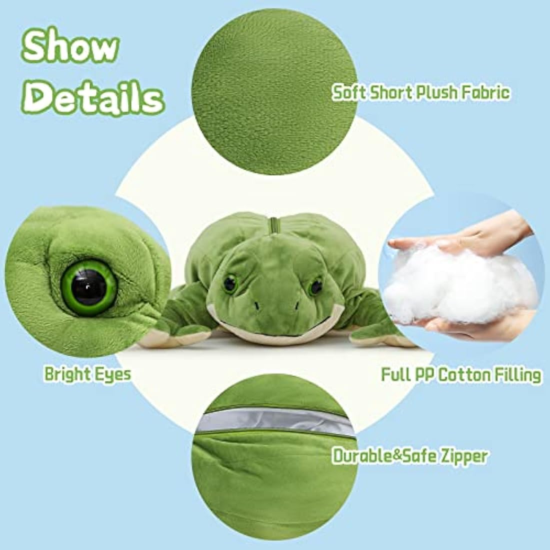 MorisMos 5-in-1 Frog Plush Toy with 4 Baby Tadpoles – 52cm Green Toad