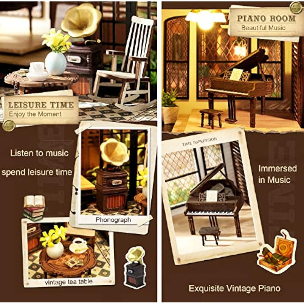 Spilay DIY Miniature Dollhouse Kit – 1:24 Scale Wooden Villa with Music Box