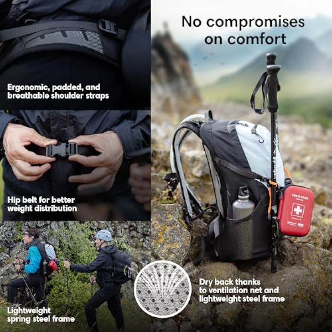 Jolof Store Hiking Backpack 20L – Ventilated Trekking Daypack, White