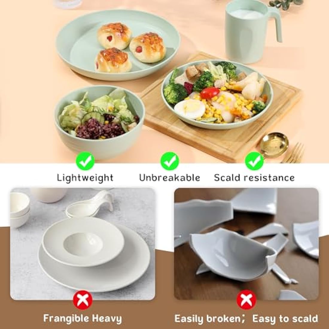 Greentainer Unbreakable Plastic Dinnerware Set | 16-Piece Microwave Safe