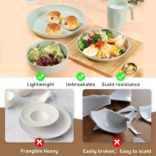 Greentainer Unbreakable Plastic Dinnerware Set | 24-Piece Microwave Safe Set