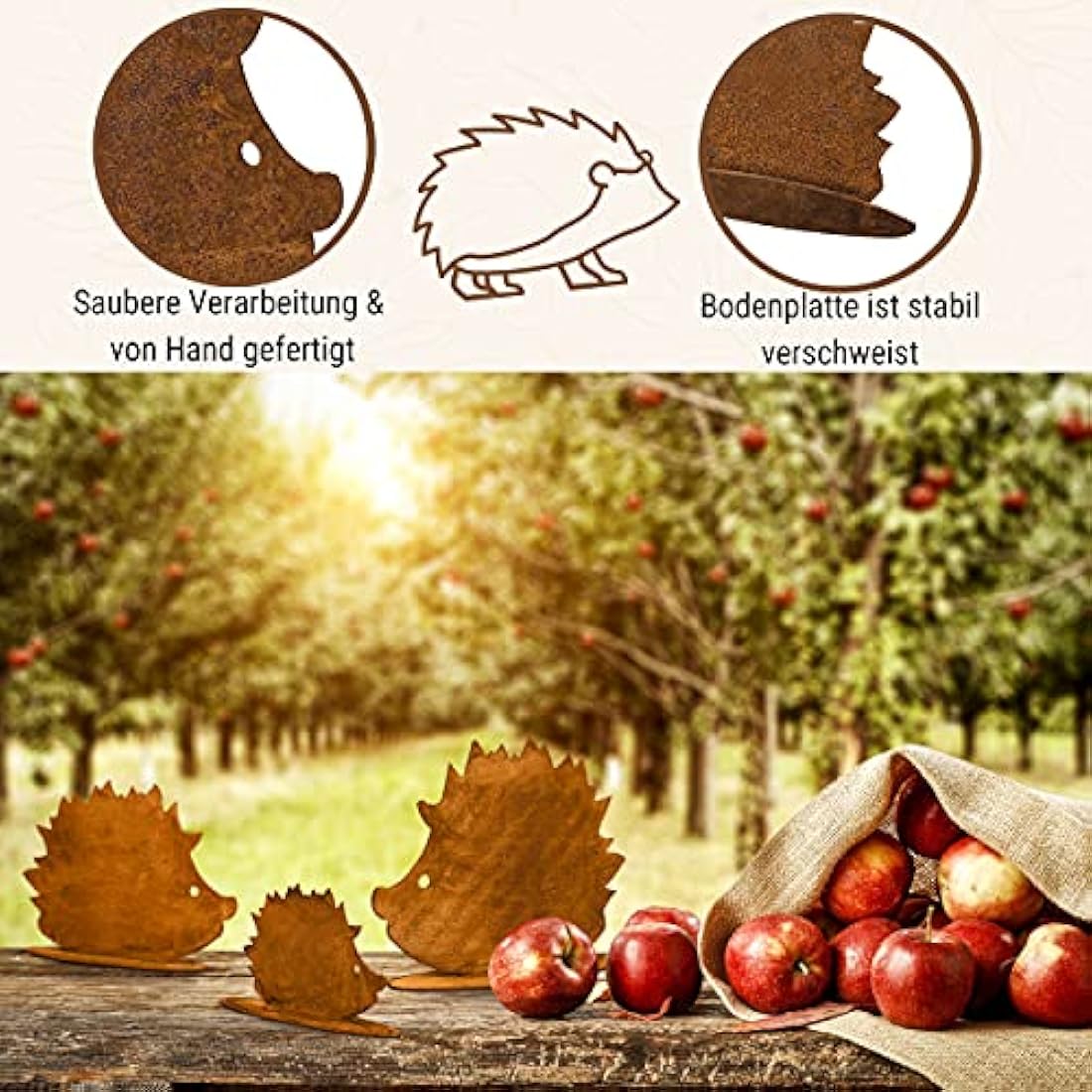 Metal Hedgehog Family Set of 3 – Rustic Patina Garden Decor