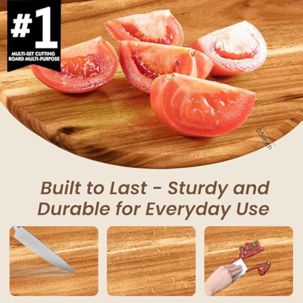 Jolof Store Acacia Wood Charcuterie Board Set - 3 Piece Serving Trays