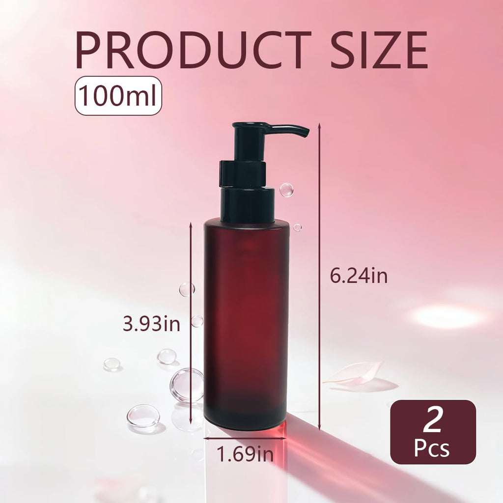 2PCS 100ml Amber Glass Bottles with Black Lotion Pumps Refillable Glass Liquid Soap Cream Dispenser Pump Bottles Containers for Bathroom - image 2