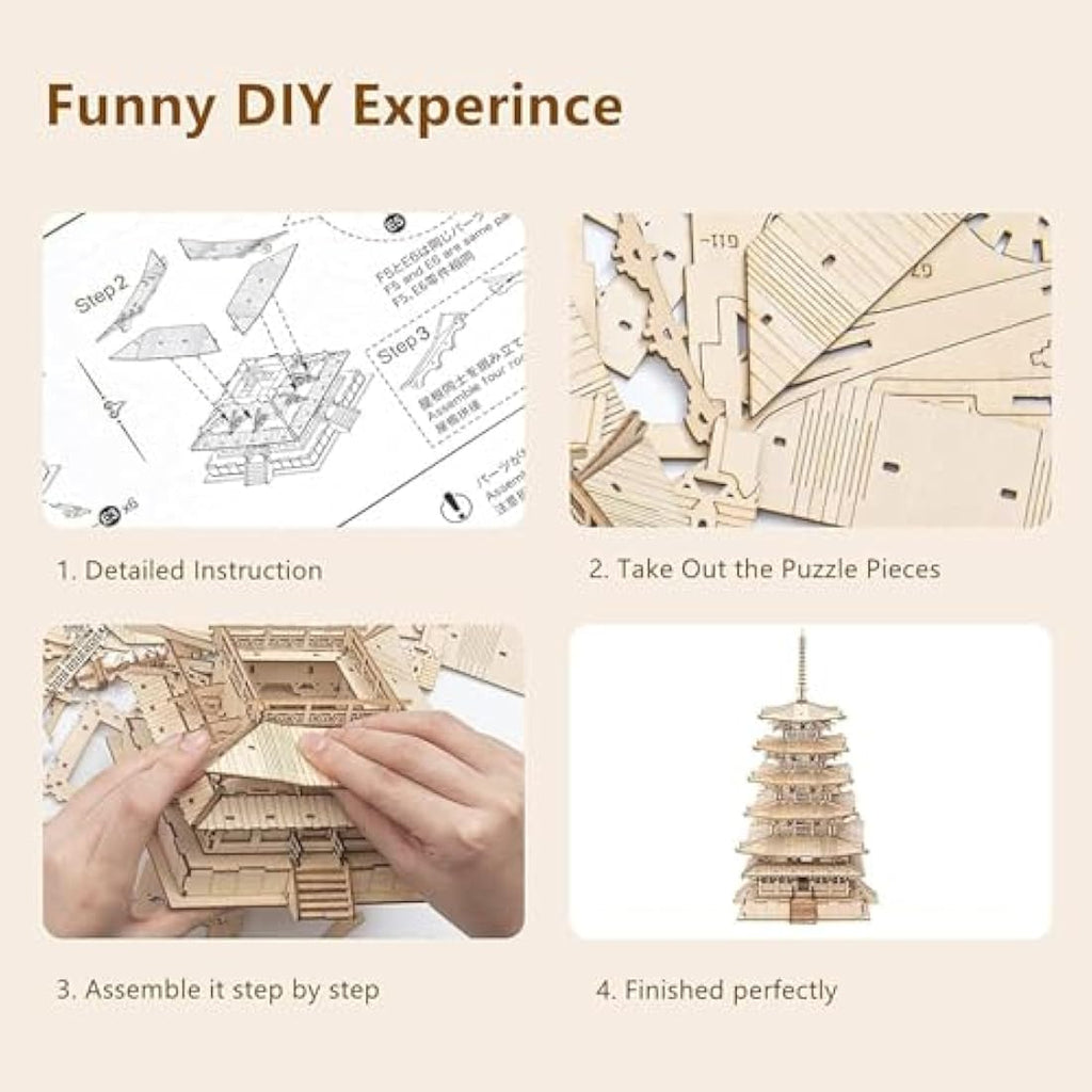 Rowood 3D Wooden Puzzle Five-Storied Pagoda Japanese Temple Model Kit
