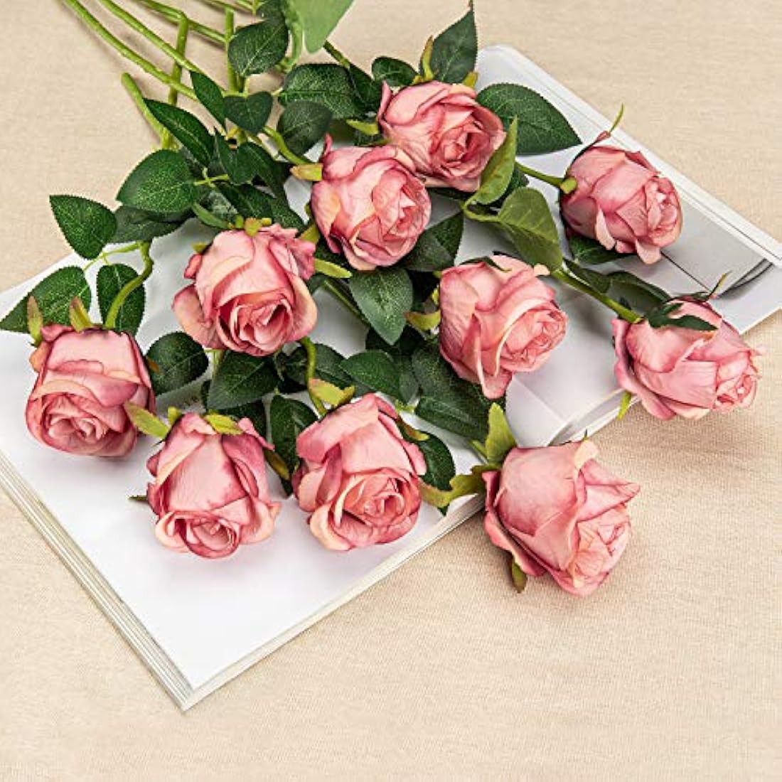 10pcs Artificial Silk Roses - 20" Long Stem Wedding Decor