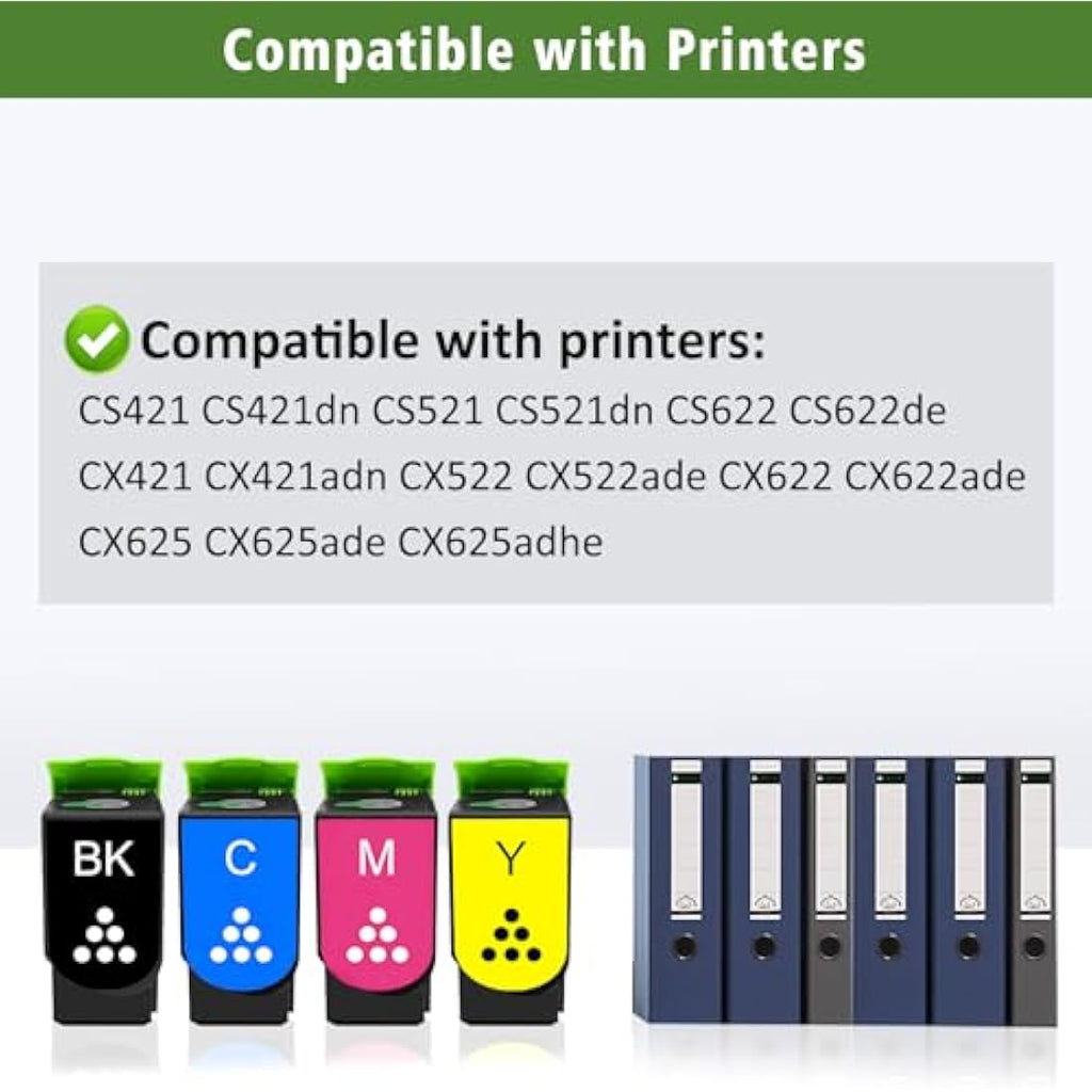 Jolof Store Compatible Toner Cartridge 4-Pack for Lexmark CS421 CS521 CX622