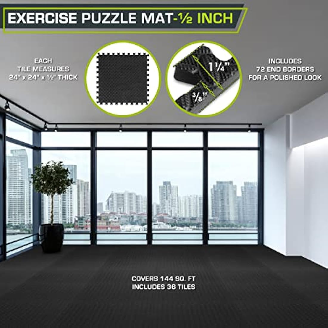 ProsourceFit Puzzle Exercise Mat | 1/2 Inch EVA Foam Floor Tiles | 144 Sq Ft