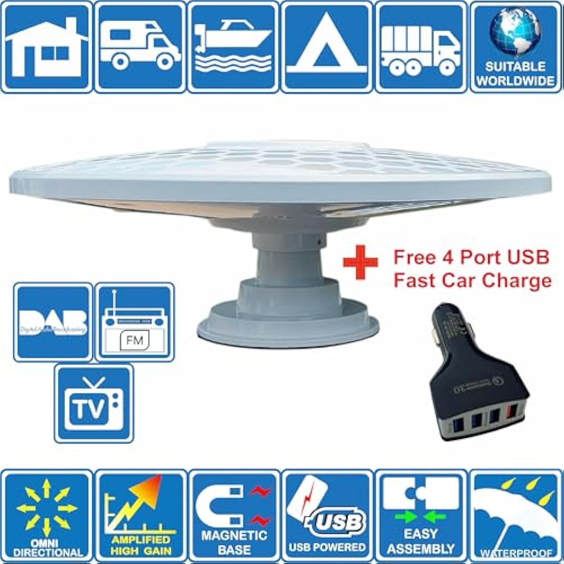 Unispectra HELIO Omnidirectional Digital TV Aerial - 33dB High Gain 12V/24V