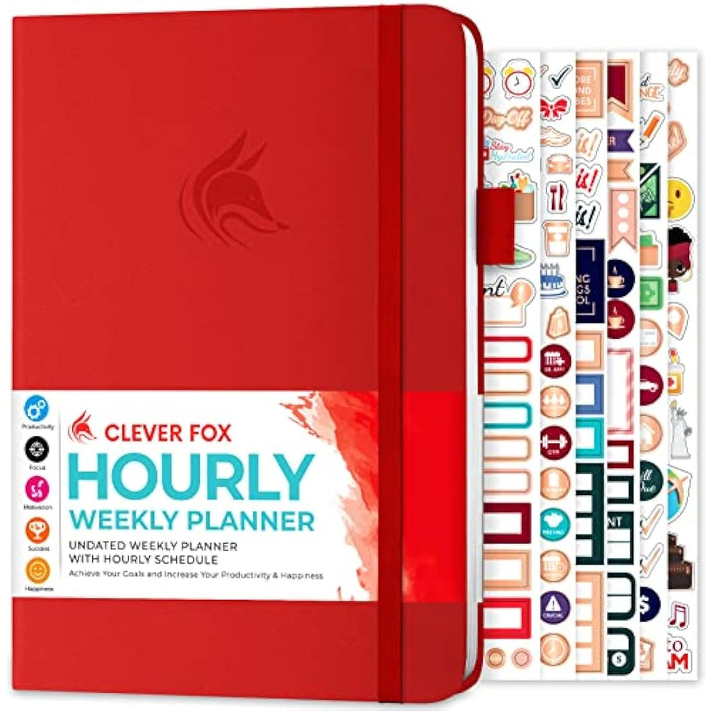 Clever Fox Undated Weekly Planner – A5 Hourly Appointment Book, Red