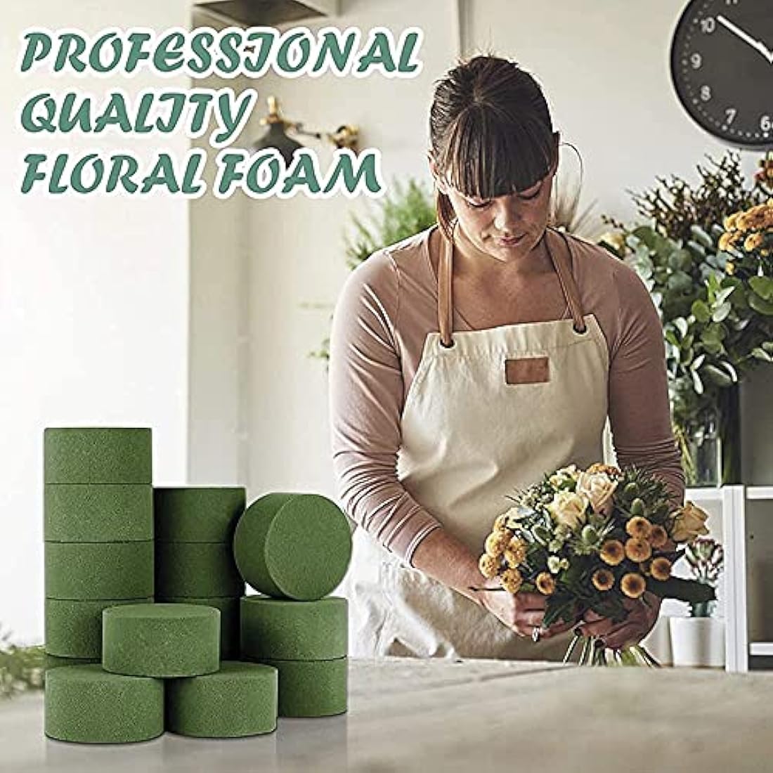 Jolof Store Round Floral Foam Blocks – 15Pcs Green Flower Sponge Set