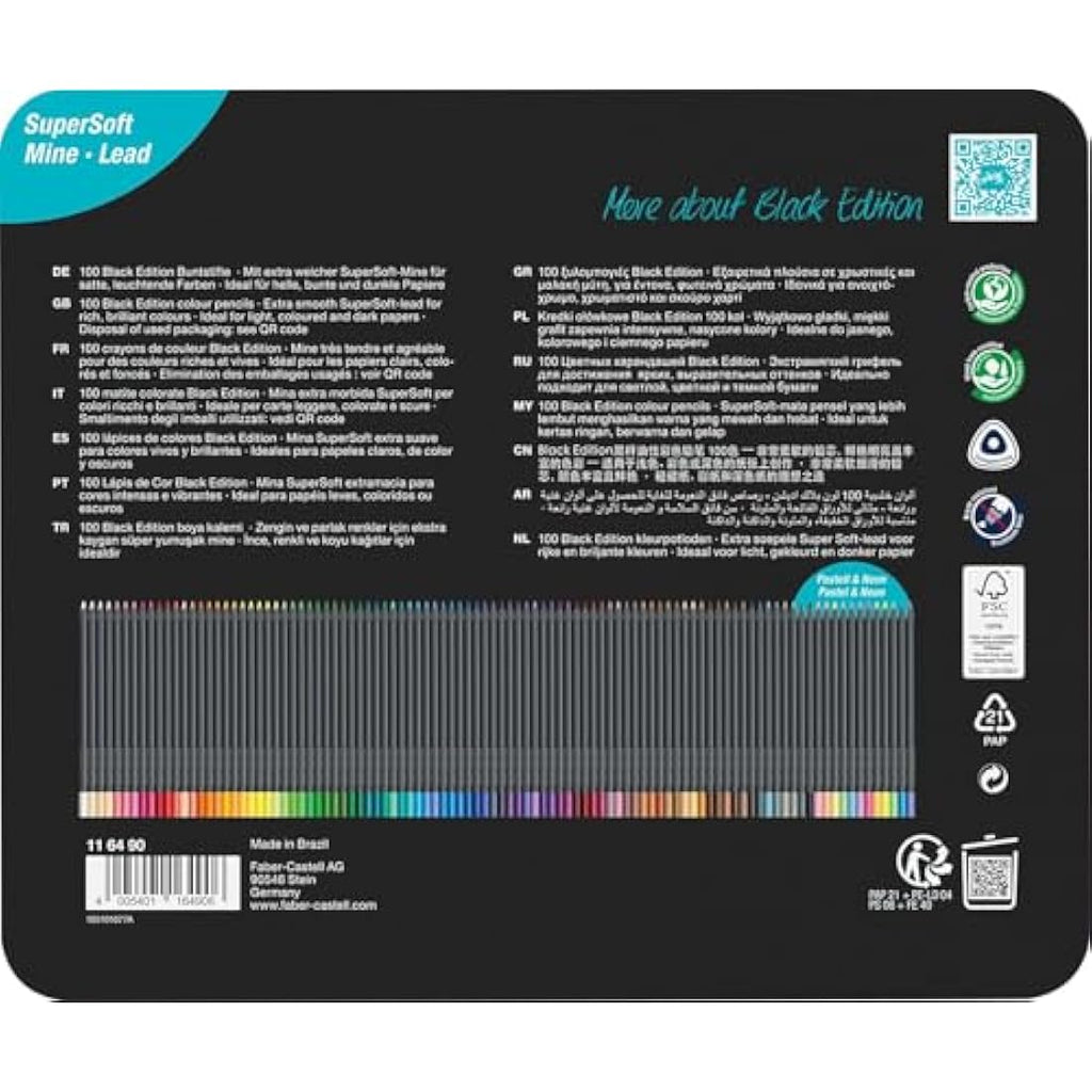 Faber-Castell Black Edition Colour Pencils – Tin of 100 Artist Set