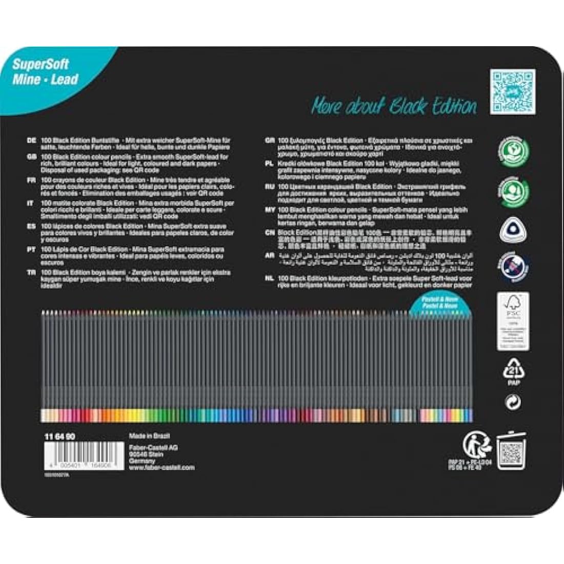 Faber-Castell Black Edition Colour Pencils – Tin of 100 Artist Set