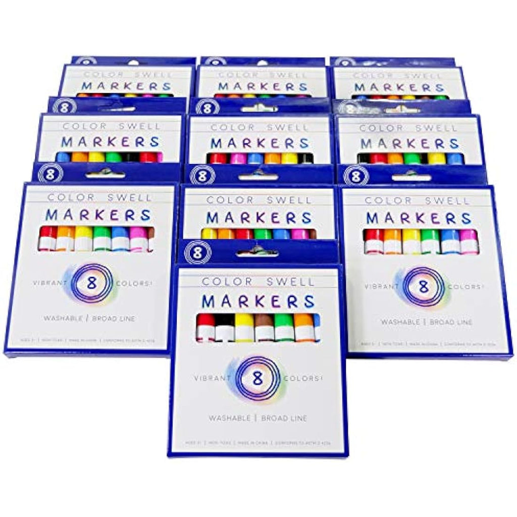 Color Swell Washable Markers Bulk Pack - 10 Sets of 8 Vibrant Colors