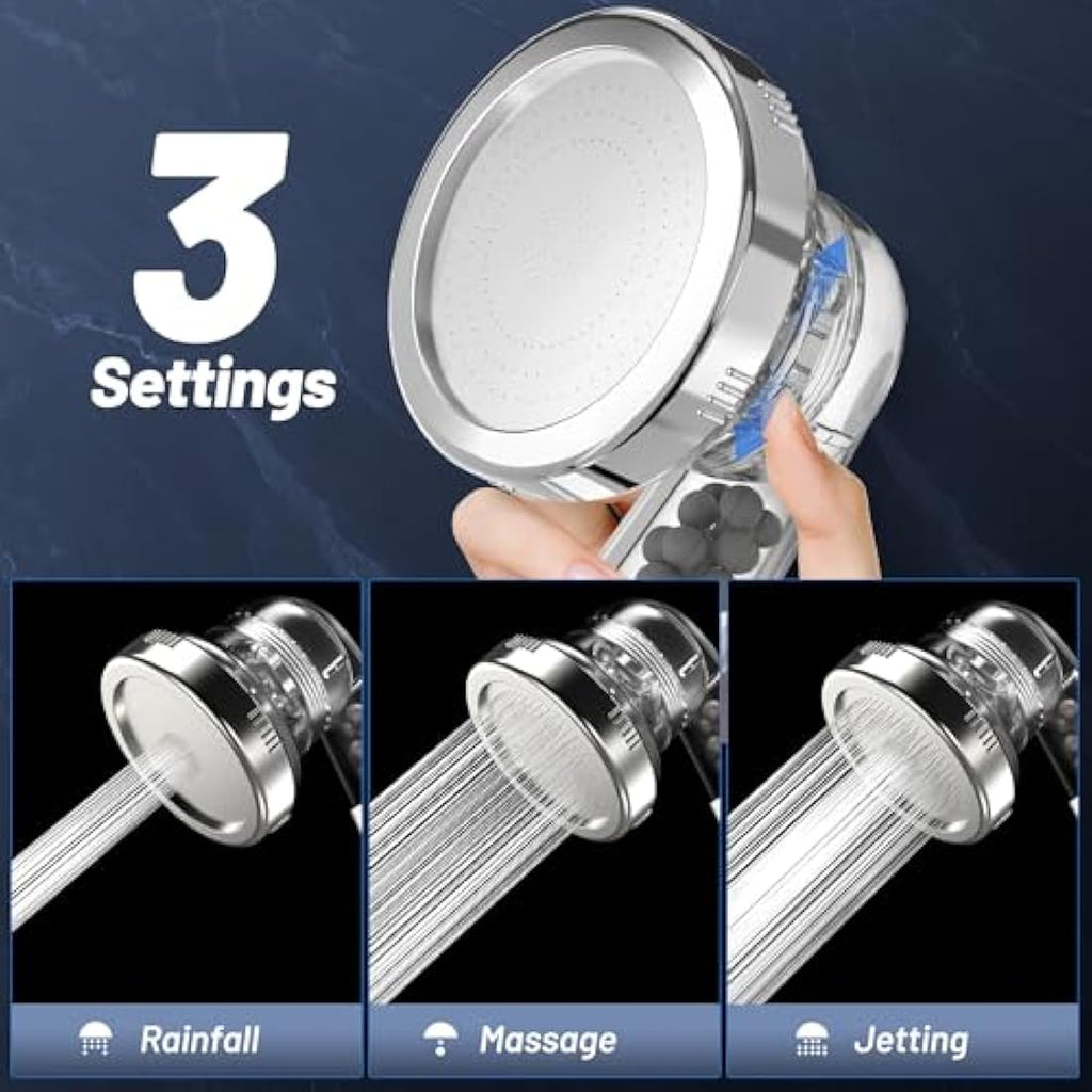 High Pressure Shower Head | 3-Mode Filtered Spray – White