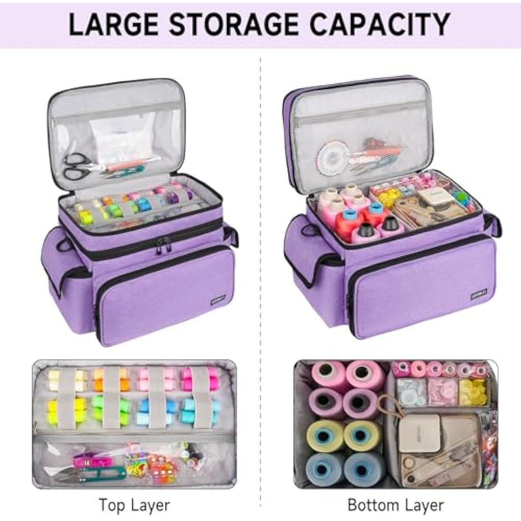 LEFOR·Z Extra Large Double-Layer Sewing Box Organizer Bag - Purple