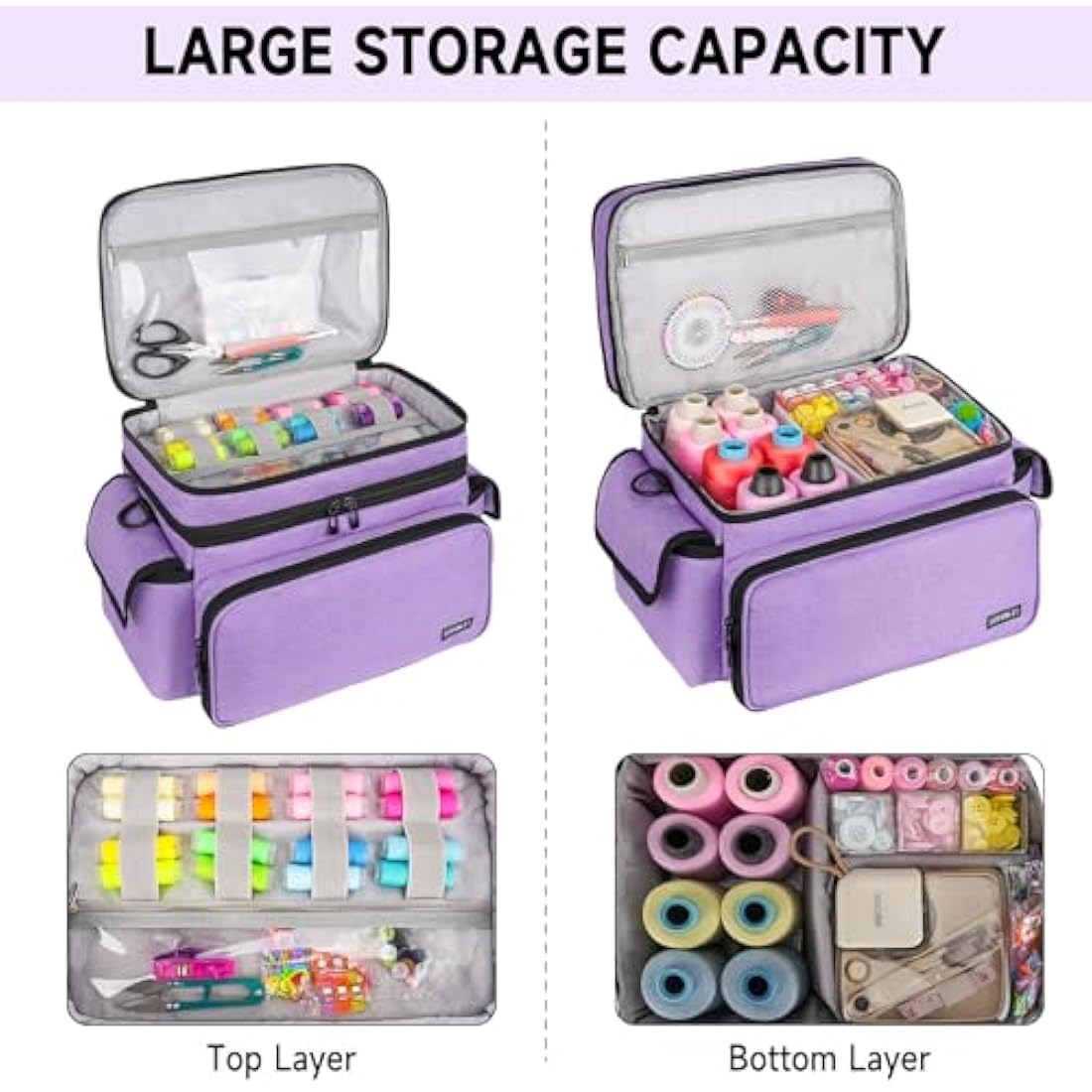 LEFOR·Z Extra Large Double-Layer Sewing Box Organizer Bag - Purple