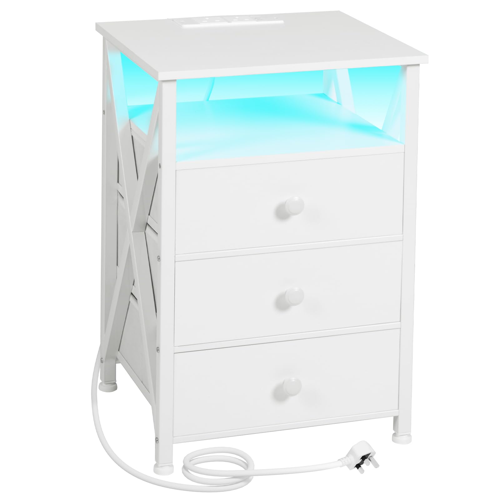 AMHANCIBLE Bedside Table with RGB LED Lights and Charging Station