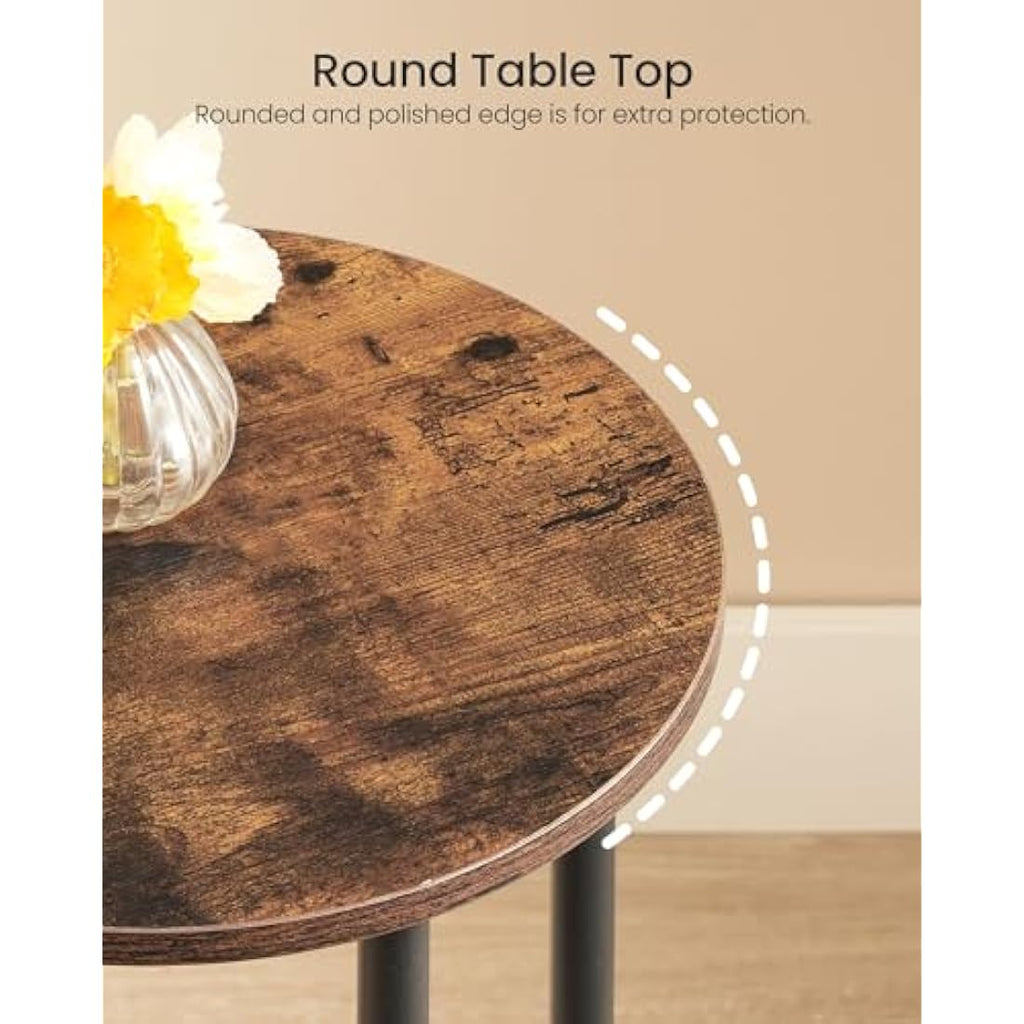 CHOEZON 2-Tier Round Side Table | Industrial Rustic Brown End Table