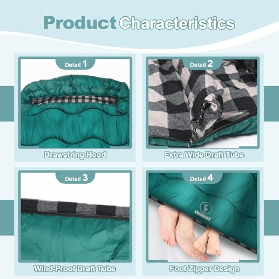 FORINBUY Double Sleeping Bag – Winter Cotton Flannel Queen Size 2 Person
