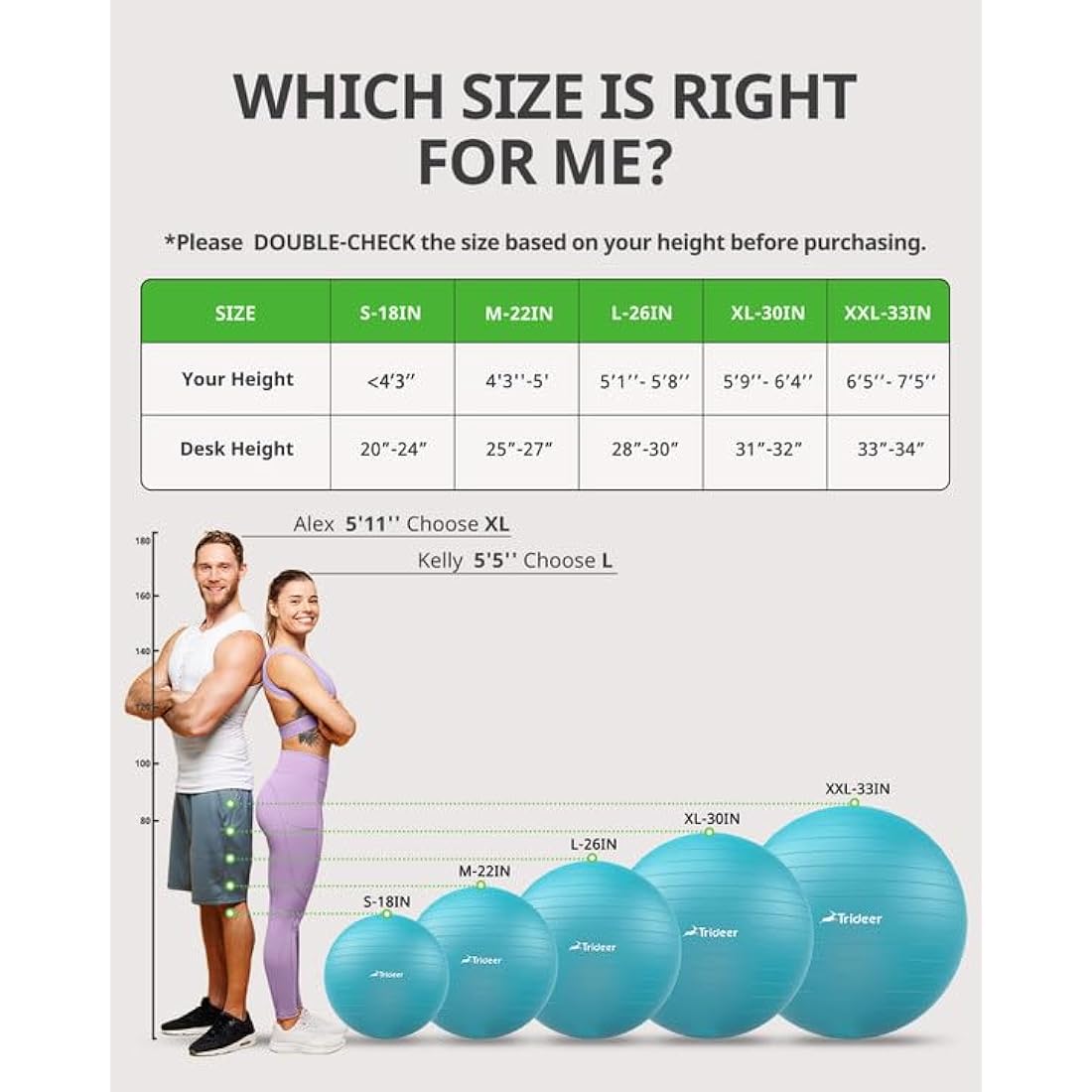 Trideer Exercise Ball – Anti-Burst Yoga Ball for Pregnancy & Office Chair