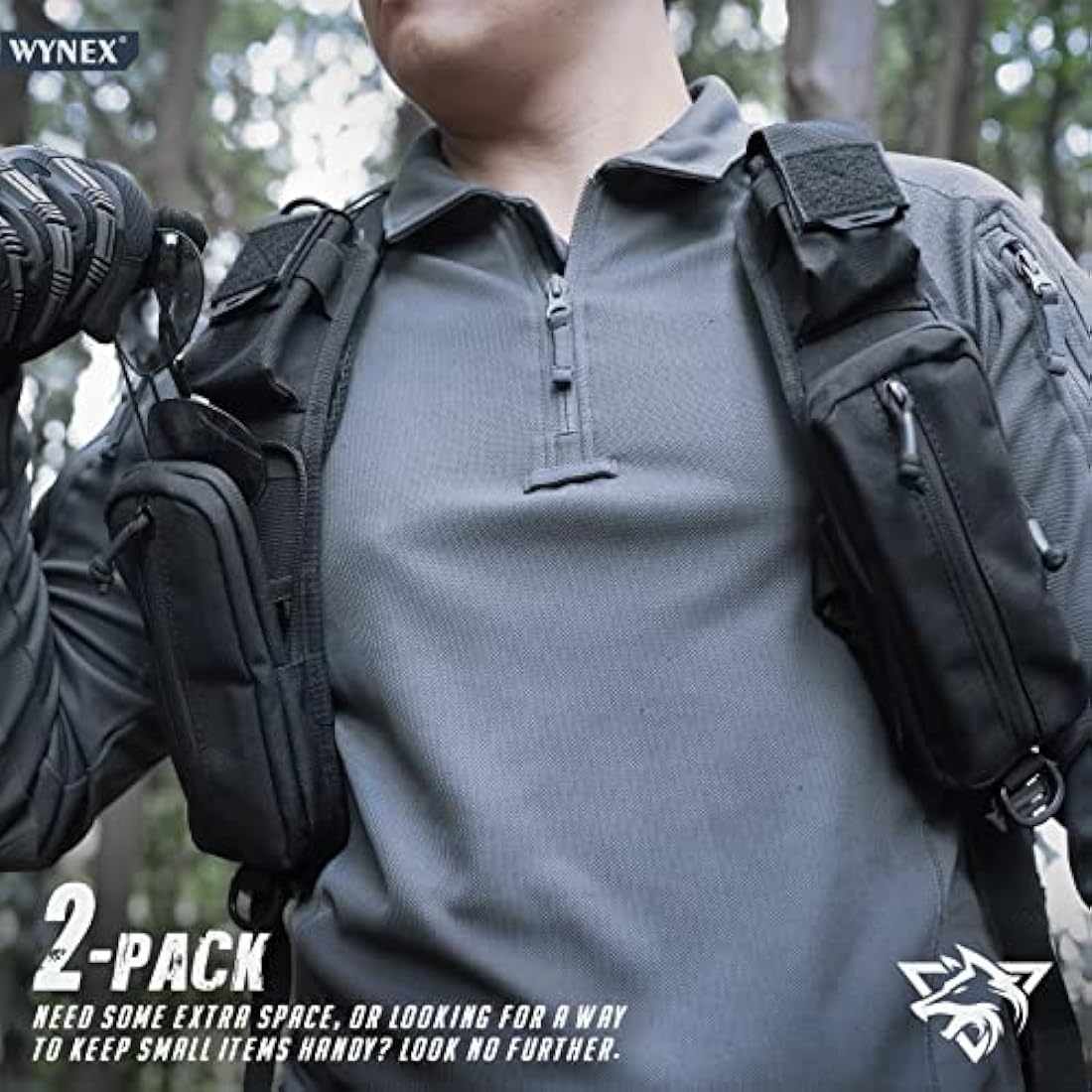 WYNEX Tactical MOLLE Shoulder Strap Pouch | Double Zipper EDC Phone Bag