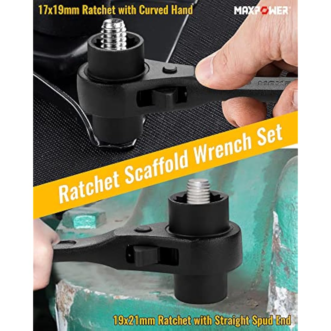 MAXPOWER 2-Piece Spud Ratchet Set | Scaffold Spanner Wrench 17-21mm