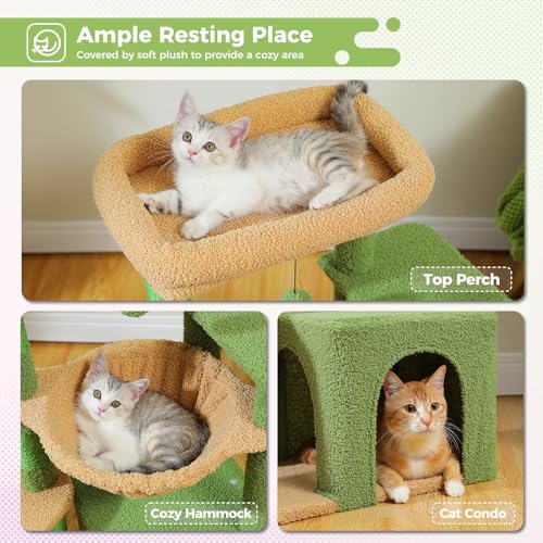 PAWZ Road Cactus Cat Tree – 90cm Indoor Cat Tower with Condo & Hammock