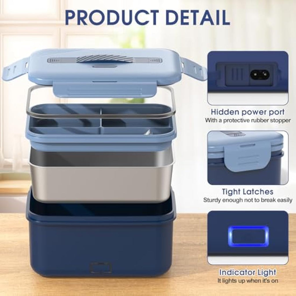 Monteka 100W Electric Lunch Box – 1.8L Stainless Steel Portable Food Warmer