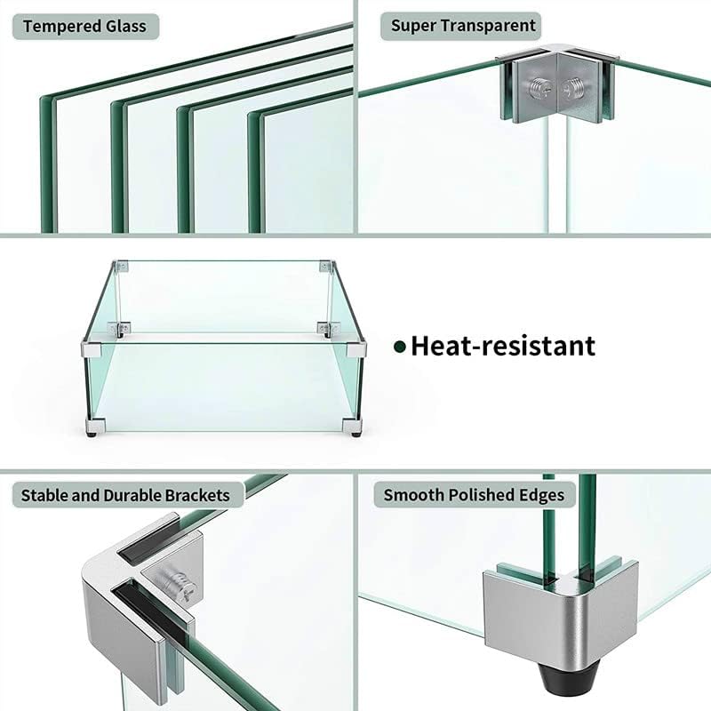 MESIDA 17.5" Square Fire Pit Glass Wind Guard | Tempered Glass Flame Shield