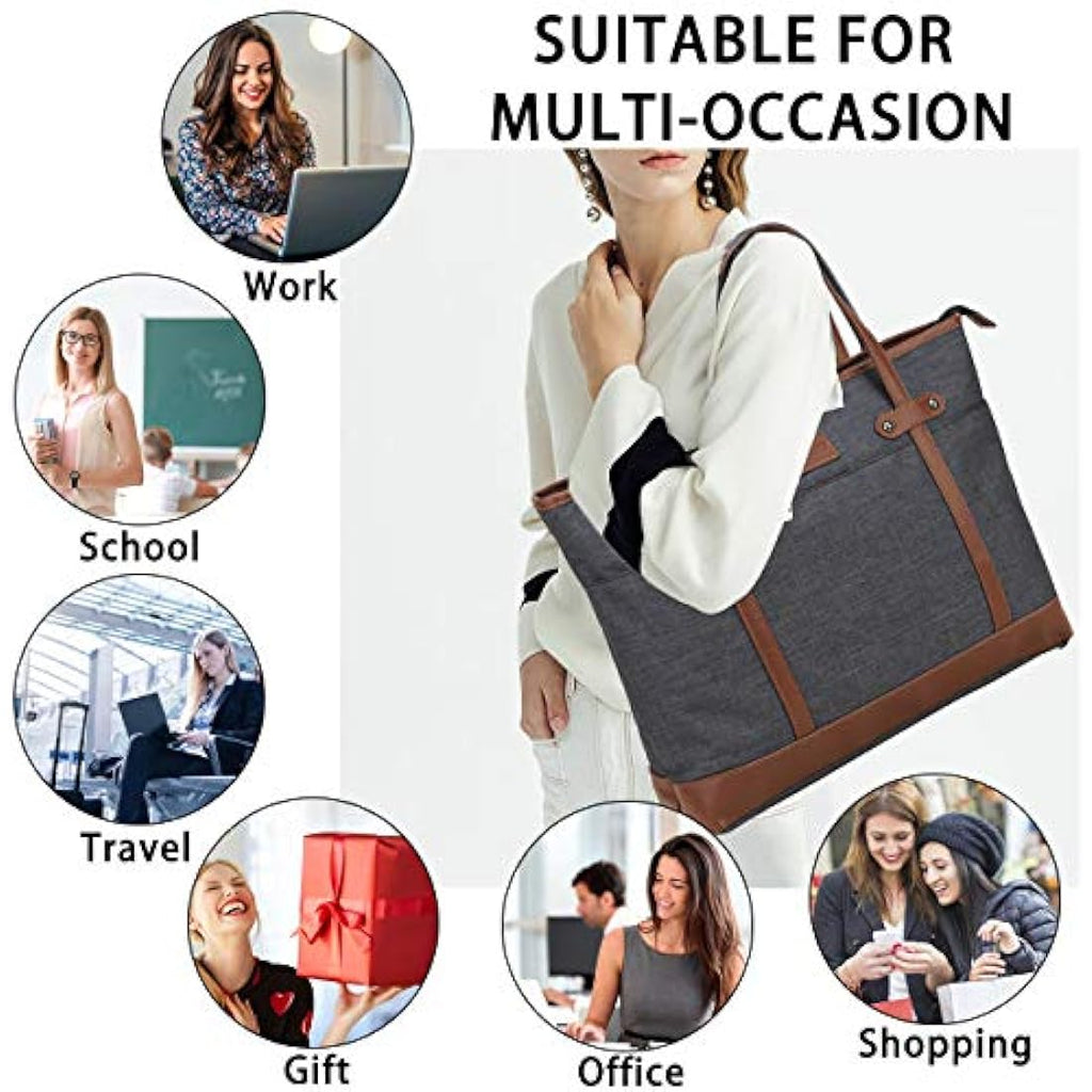 RAVUO 15.6 Inch Laptop Tote Bag | Water Resistant Work Bag for Women