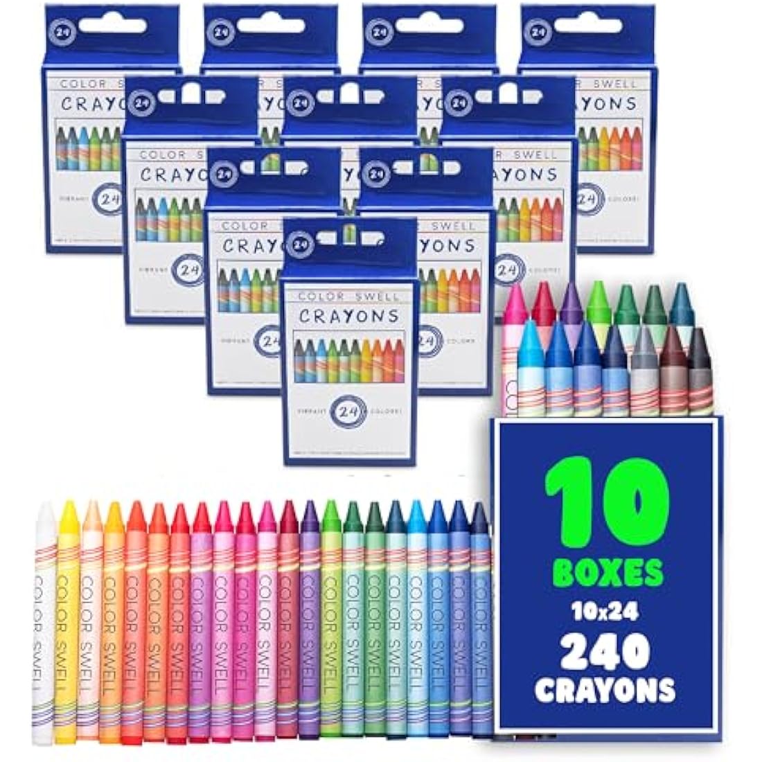 Color Swell Bulk Crayons - 10 Packs of 24 Vibrant Teacher Quality