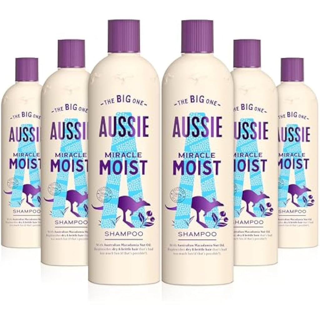 Aussie Miracle Moist Shampoo with Macadamia Nut Oil, 500ml - Pack of 6