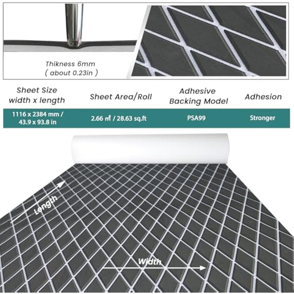 KXKZREN EVA Foam Boat Flooring – 6mm Diamond Non-Slip Marine Decking Sheet
