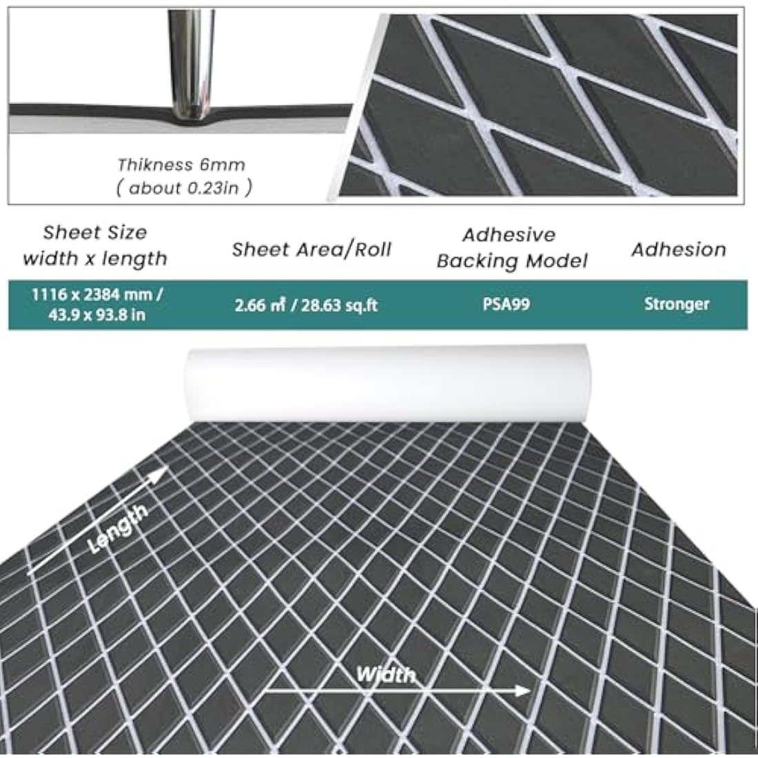 KXKZREN EVA Foam Boat Flooring – 6mm Diamond Non-Slip Marine Decking Sheet