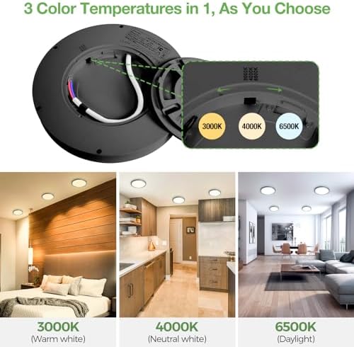 Zemty 4-Pack 15W LED Ceiling Light | IP44 Waterproof Flush Mount - Black