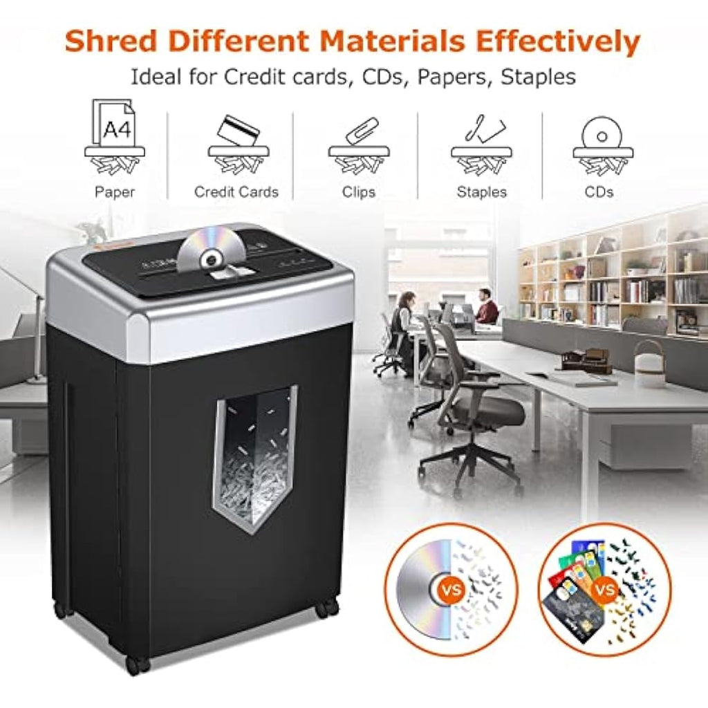 Bonsaii 15-Sheet Cross Cut Paper Shredder | 30-Min Heavy Duty Office Shredder