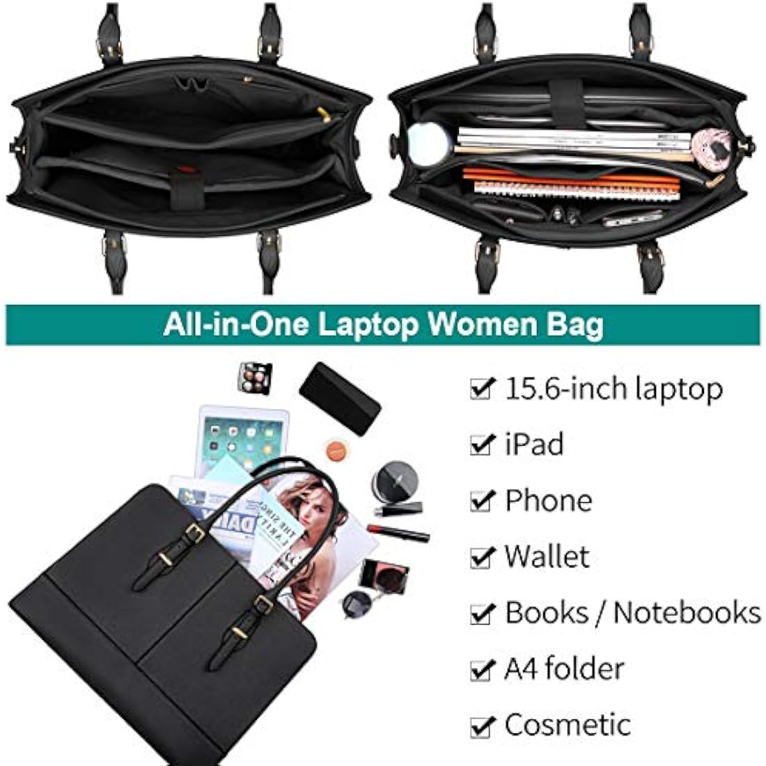 Leather Laptop Bag for Women | 15.6 inch Work Tote Handbag