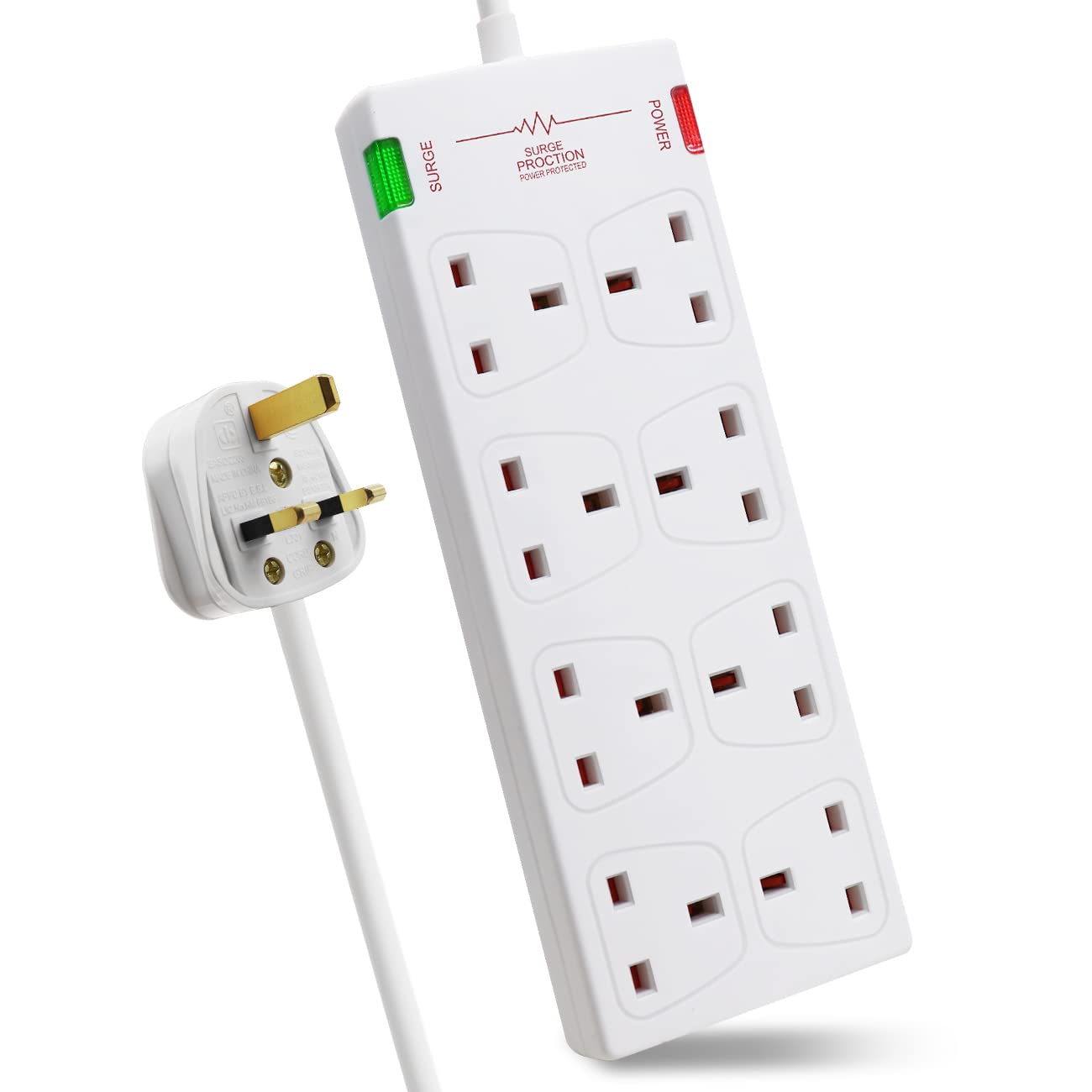 EXTRASTAR 8 Way Extension Lead with Surge Protection - 3m White